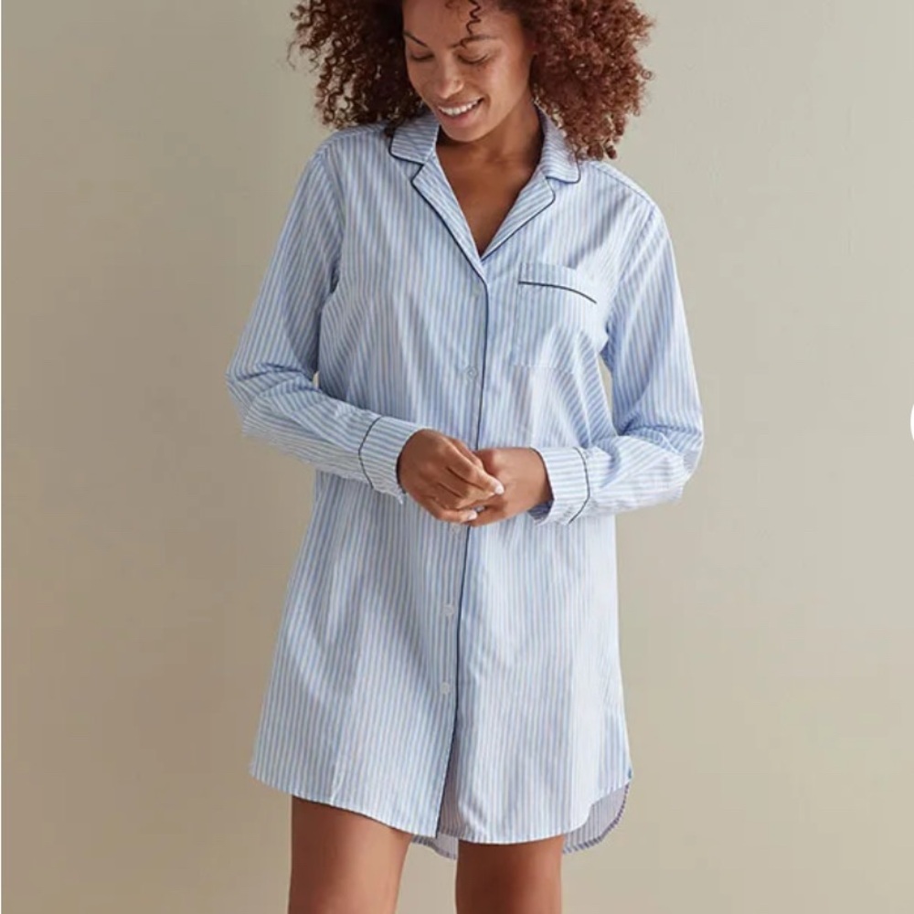 Vineyard Vibes Blue button down Pajama dress